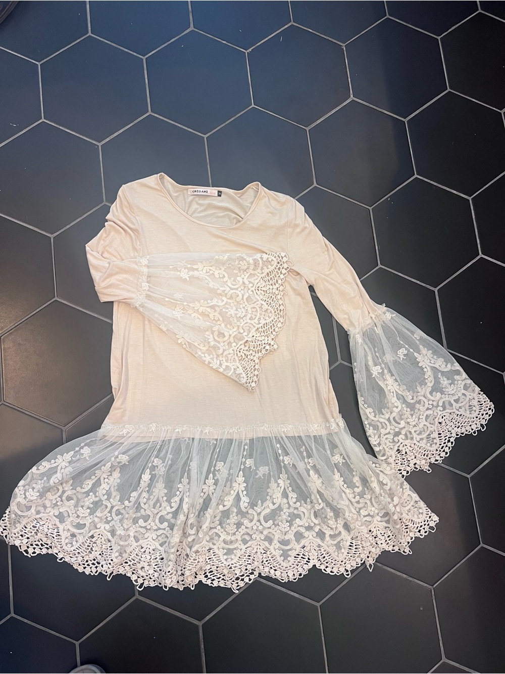 Lace-Trim Cream Women's Tunic Top